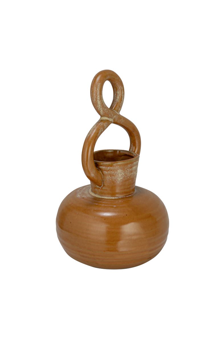 Storied Home Round Decorative Stoneware Vase with Twisted Handle and Reactive Glaze, Brown, Main, color, 