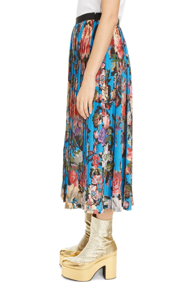 Saram Floral Pleated Midi Skirt, Alternate, color, BLUE