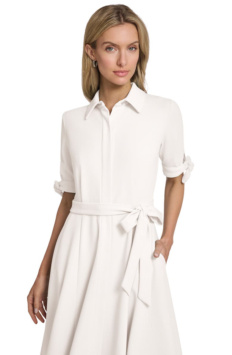 Calvin Klein Tie Sleeve Crepe Shirtdress, Alternate, color, Cream