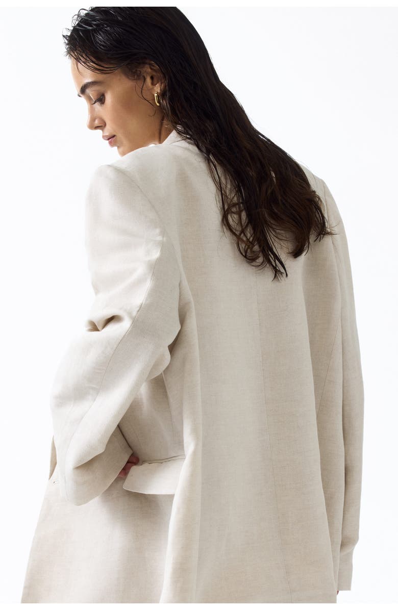 H&M Linen-blend Double-breasted Blazer, Alternate, color, Light Beige