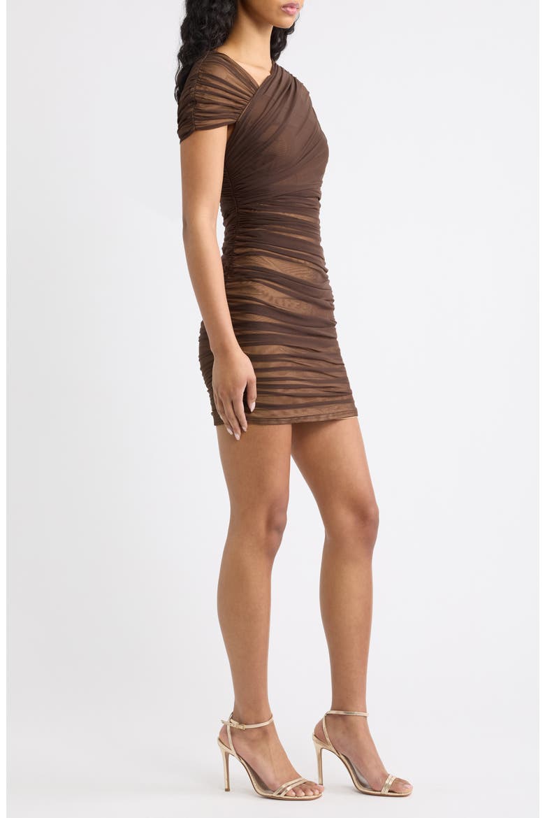 Marceline Mesh Panel Short Sleeve Minidress, Alternate, color, BROWN