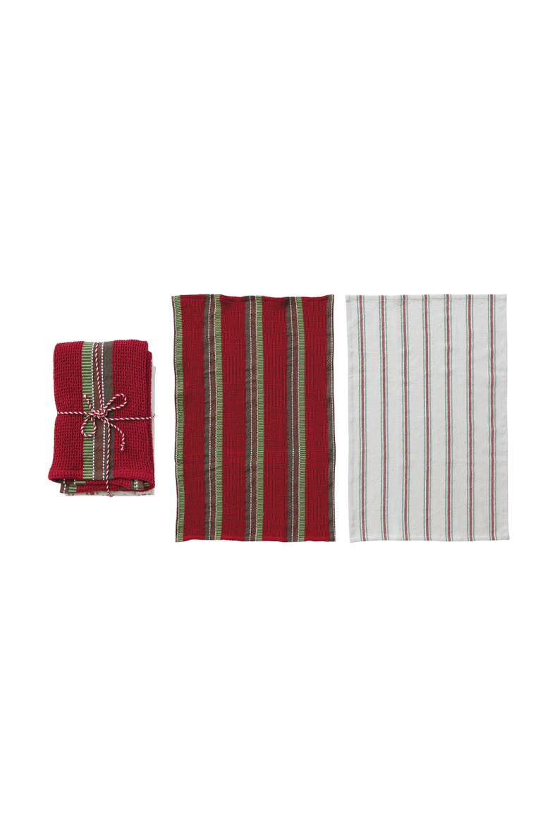 Artisan Stripe Cotton Tea Towel Set with Mango Wood Board, Main, color, Multicolor