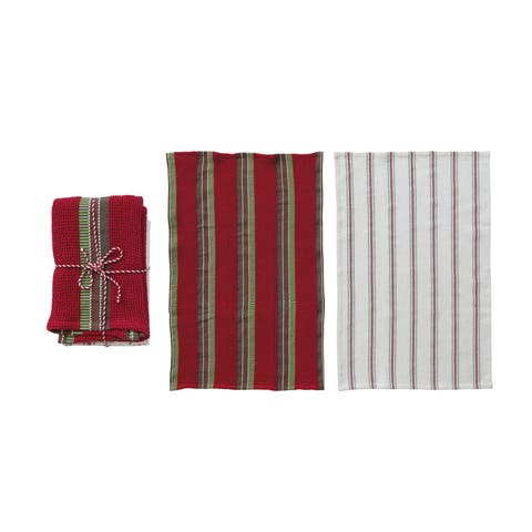 Artisan Stripe Cotton Tea Towel Set with Mango Wood Board