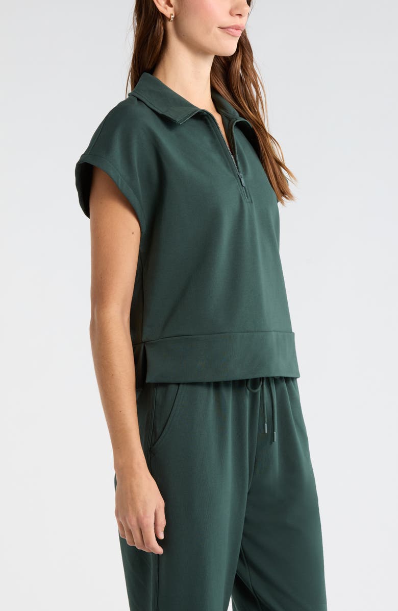 Zella Tempo Terry Half Zip Short Sleeve Sweatshirt, Alternate, color, Green Timber