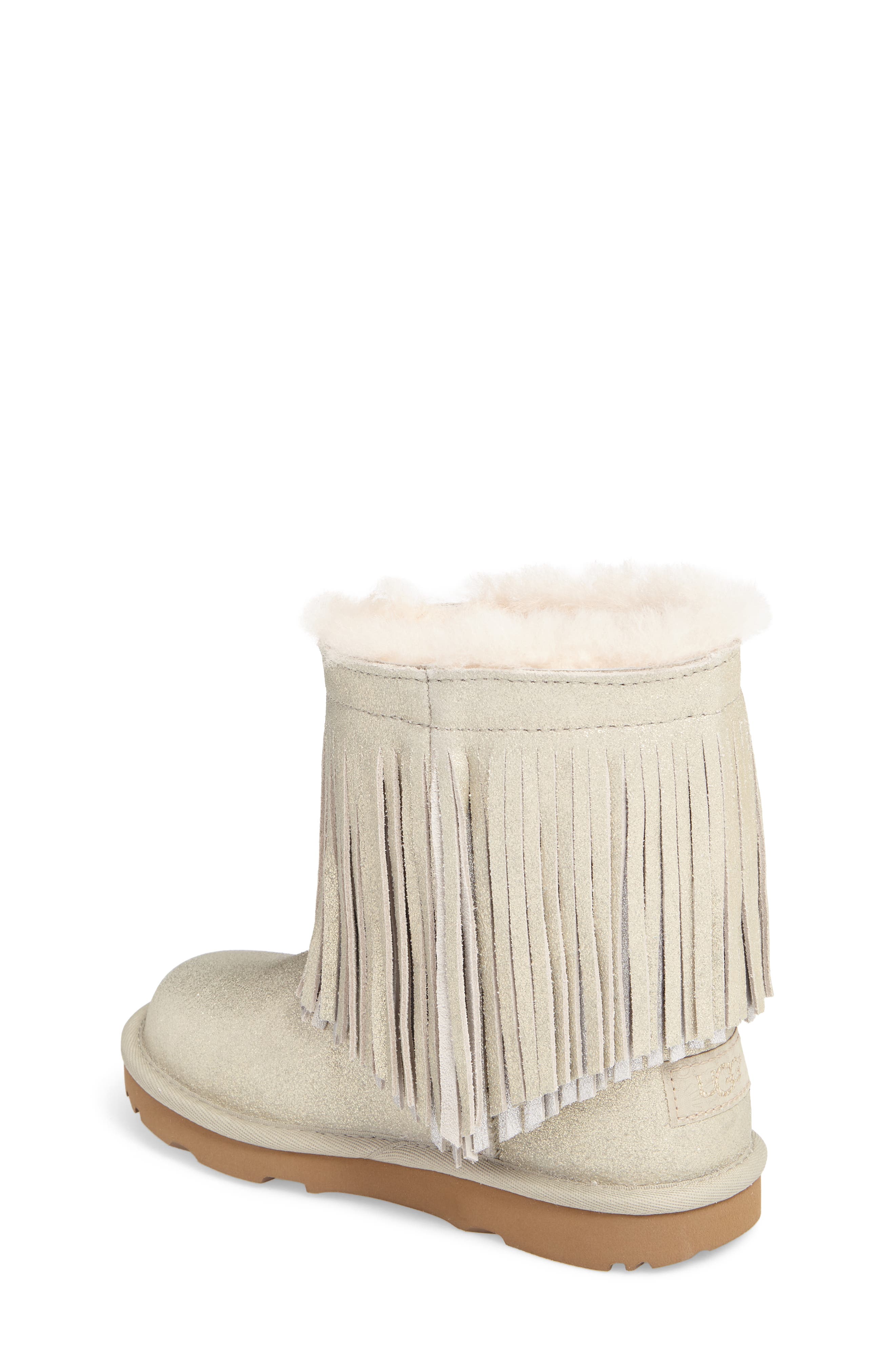 UGG<sup>®</sup> Classic Short II Genuine Shearling Metallic Fringe Bootie, Alternate, color, 