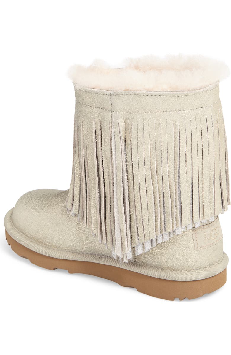 UGG<sup>®</sup> Classic Short II Genuine Shearling Metallic Fringe Bootie, Alternate, color,