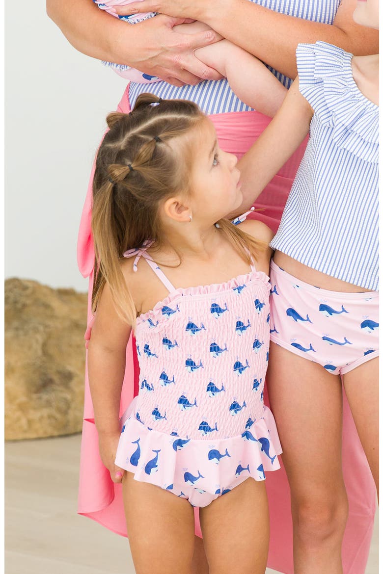 Pink Whales Smocked One-Piece Swimsuit, Alternate, color, PINK