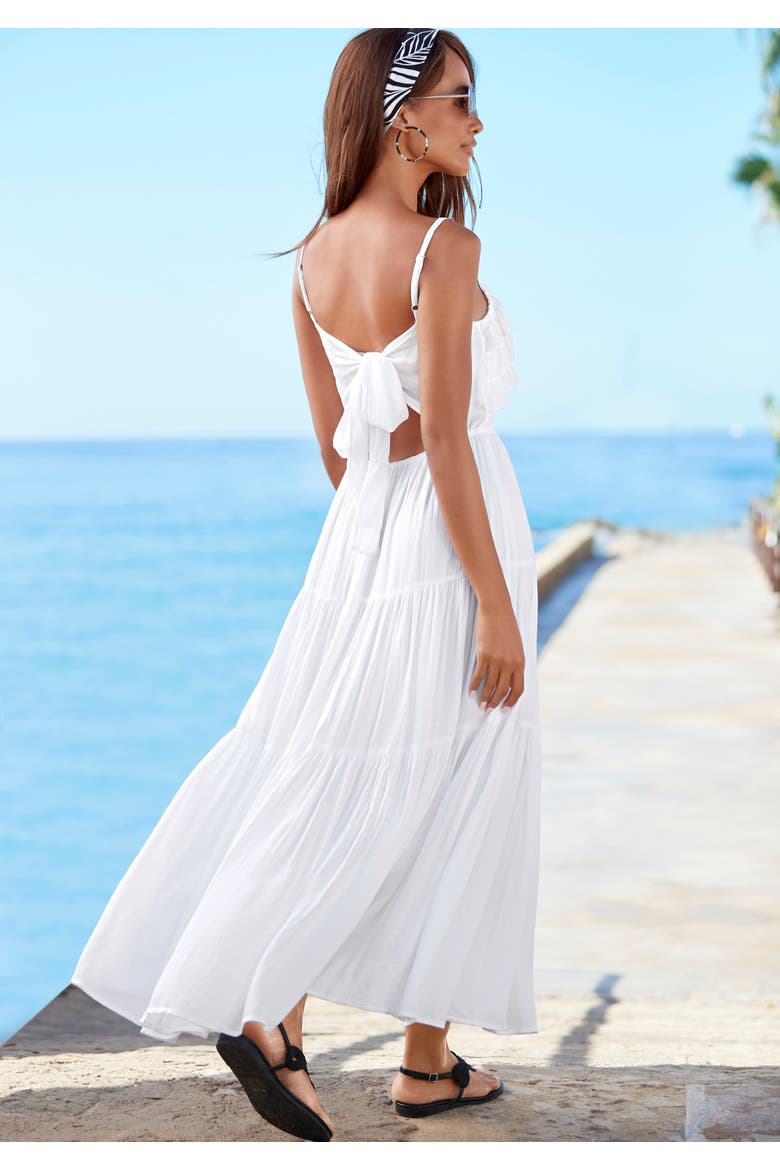 Ruffle Tie Back Maxi Dress, Alternate, color, White
