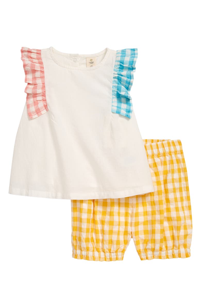 Tucker + Tate Gingham Ruffle Shoulder Top & Shorts Set, Main, color, 