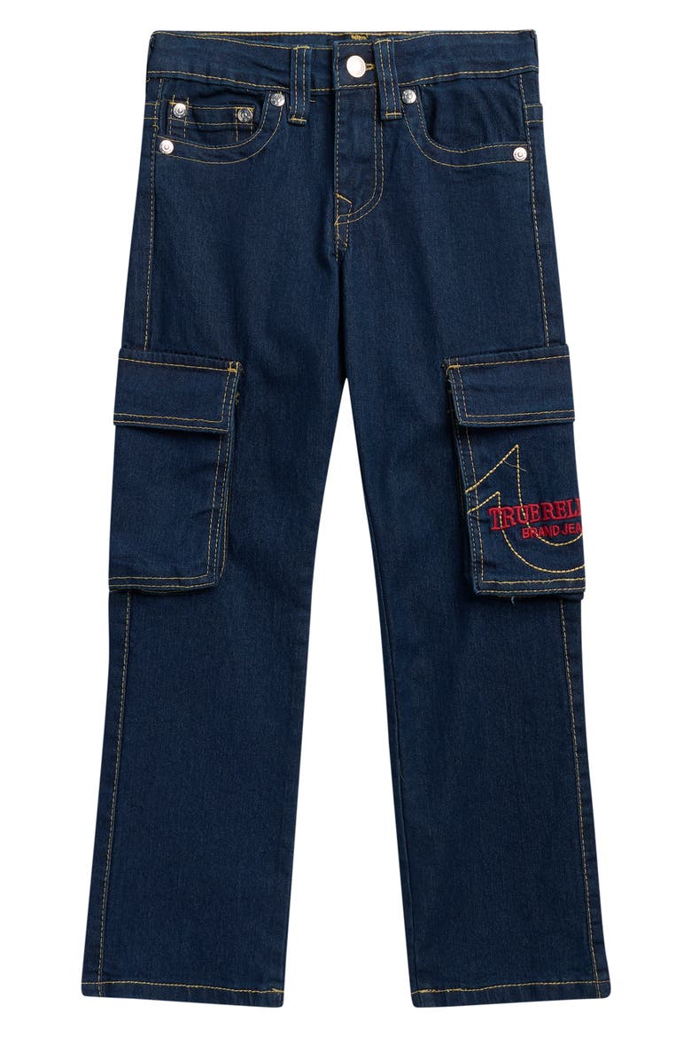 Kids' High Waist Cargo Jeans, Main, color, DARK BLUE