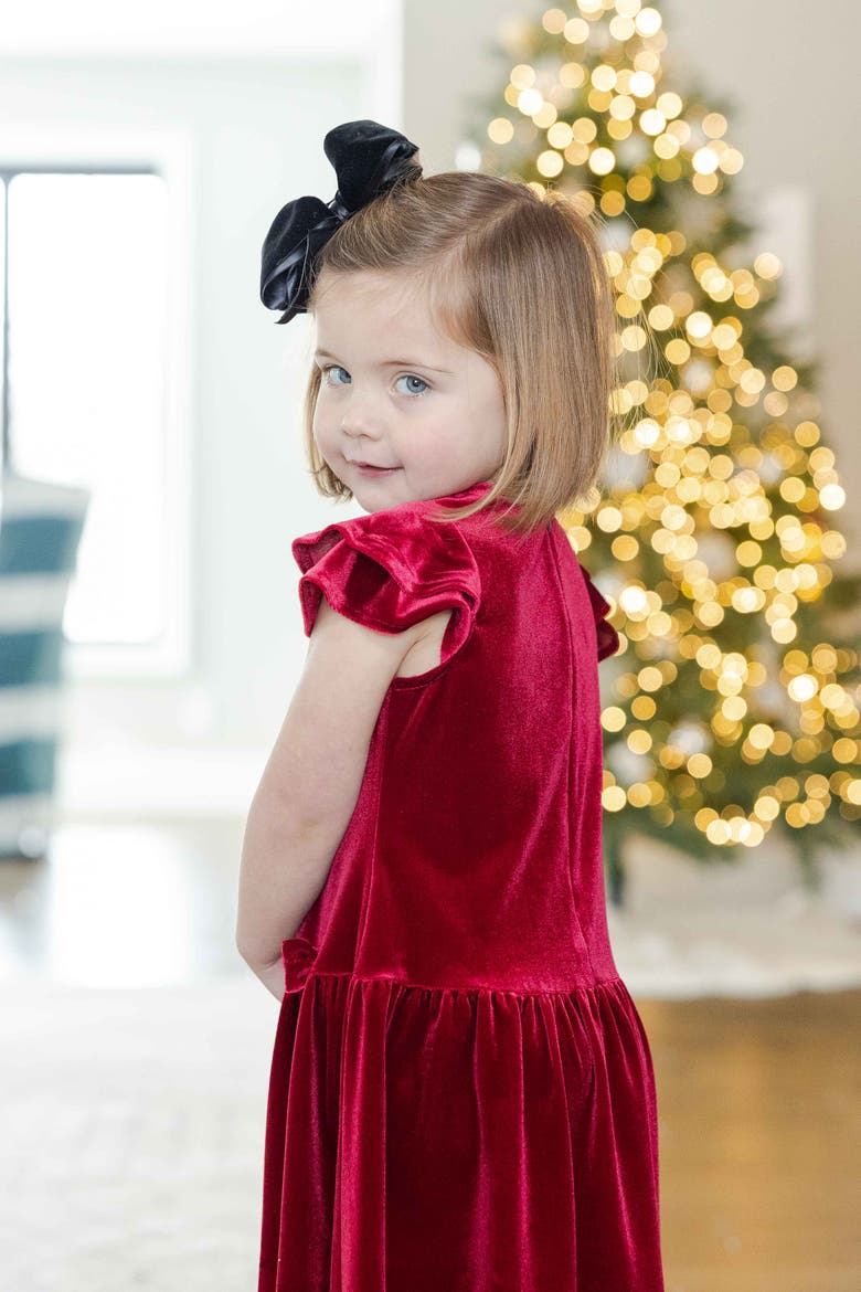 Stretch Velvet Dress with Bow, Alternate, color, Burgundy Velvet