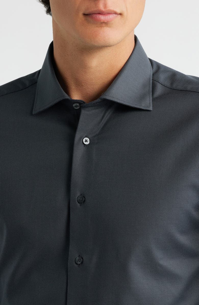 Eterna Slim Fit Structured Cotton Twill Dress Shirt, Alternate, color, Black
