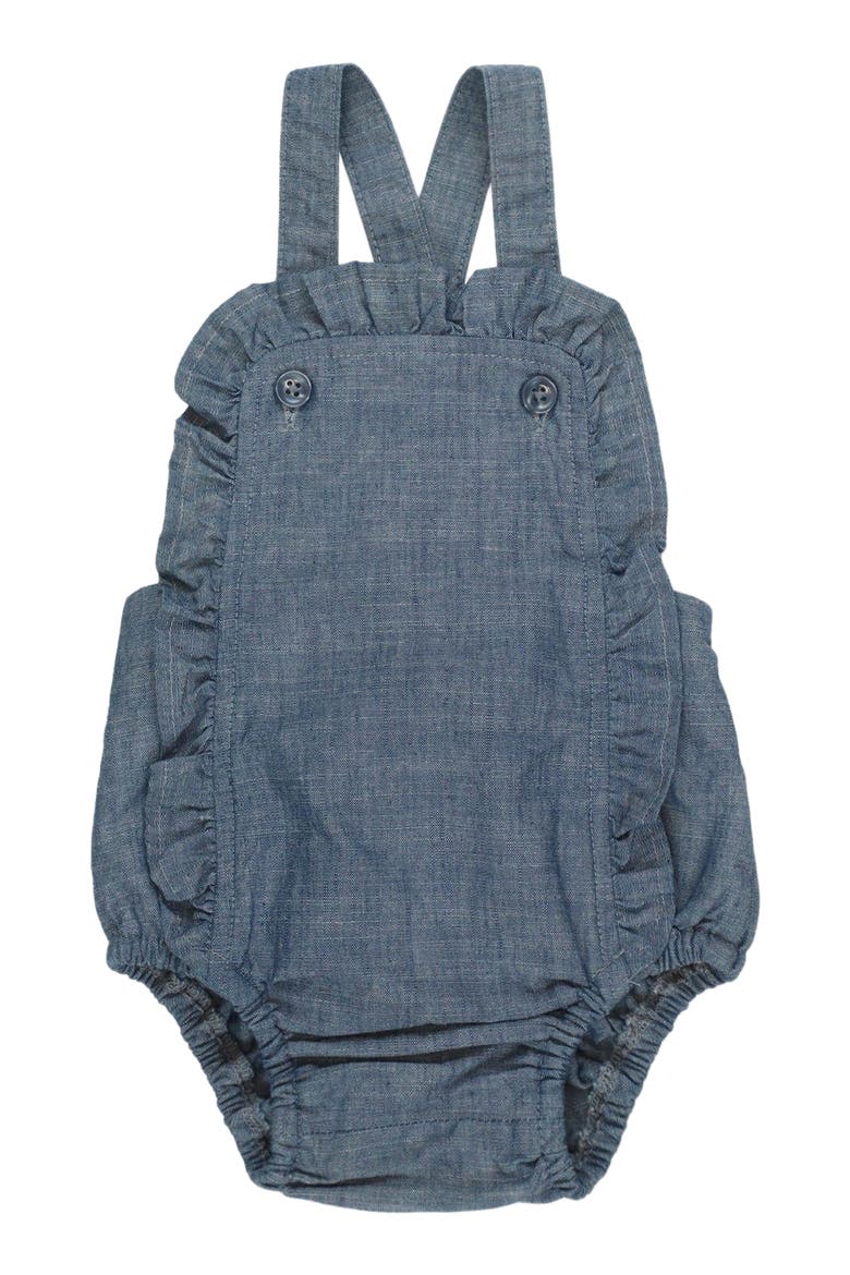 Baby Ruffle Sunsuit, Infant, Main, color, Blue Chambray Ruffle