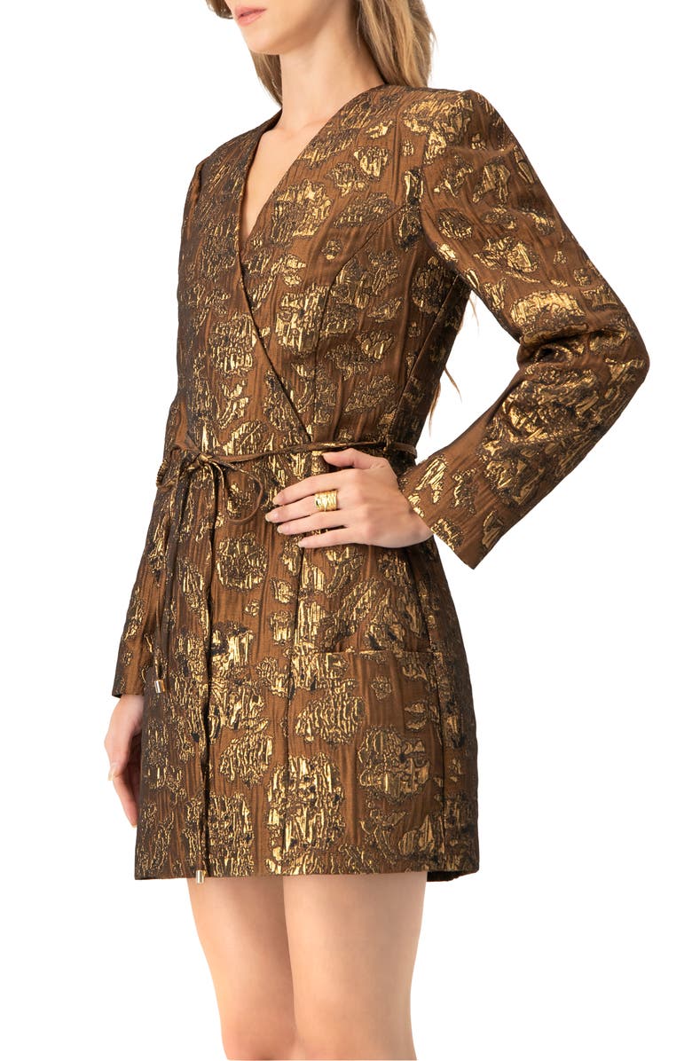 IVONNE Jacquard Short Crossed V-Neck Dress with Pockets, Alternate, color, Brown