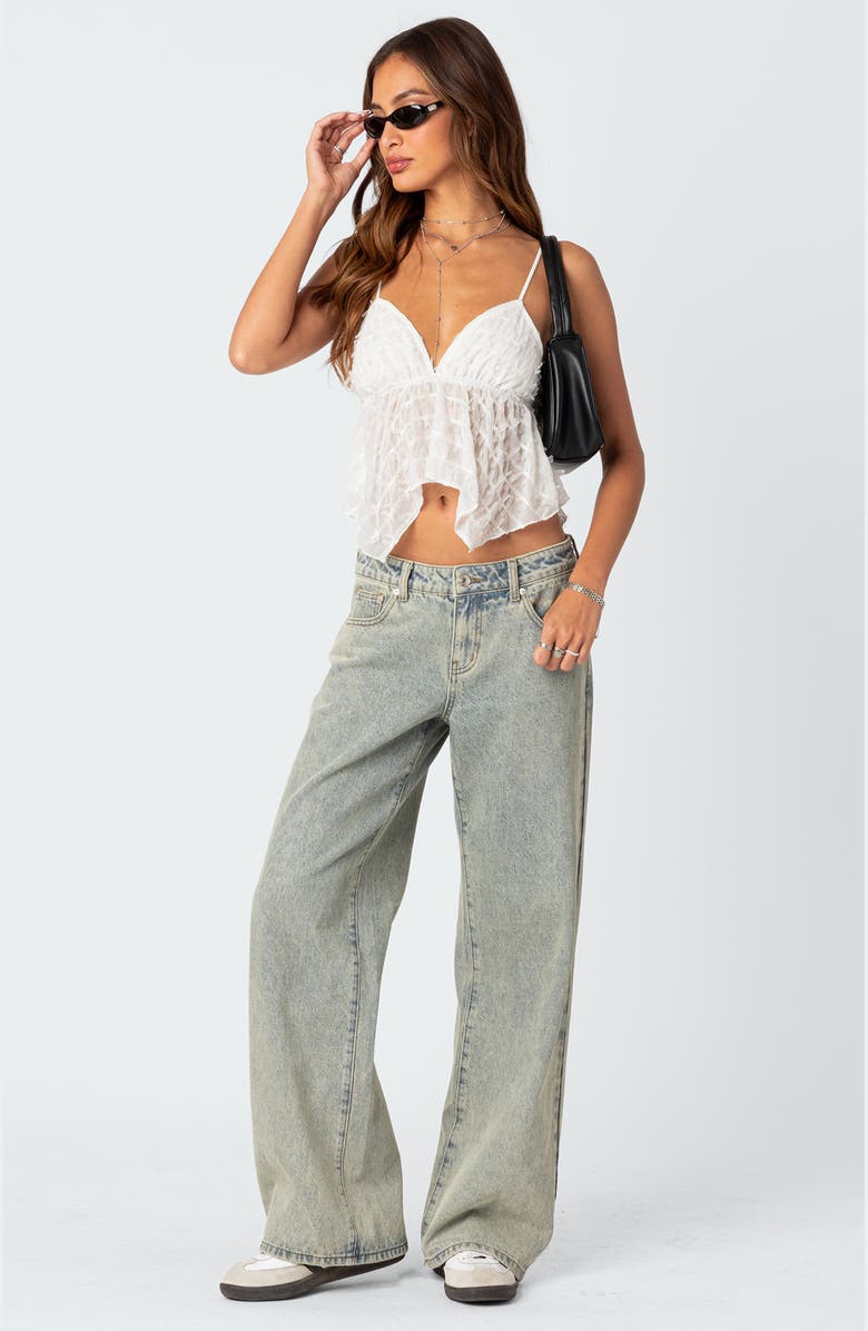 EDIKTED Flutter Frilled Tie Back Babydoll Top, Alternate, color, White