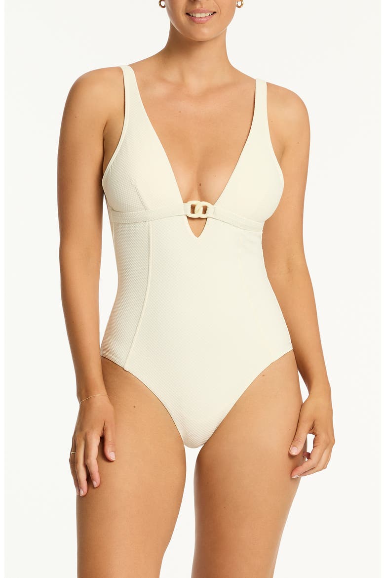 Nautique Chain Link One-Piece Swimsuit, Main, color, COCONUT