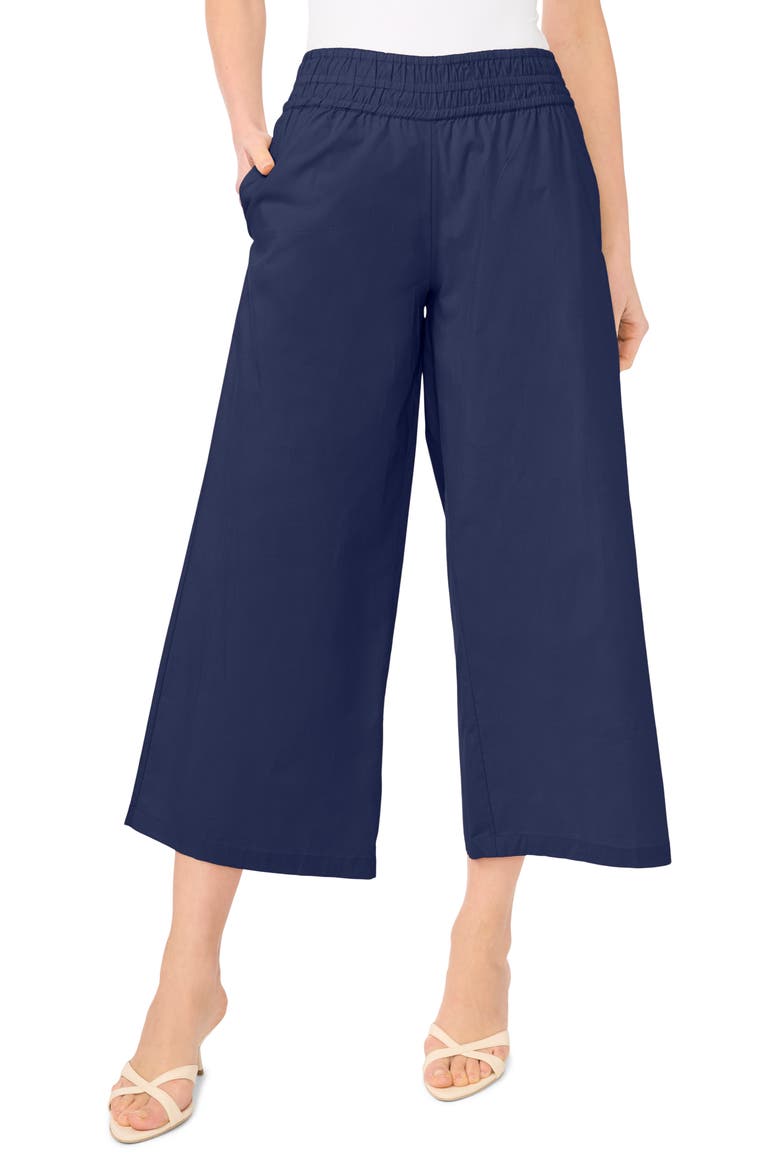 Smocked Waist Crop Wide Leg Pants, Main, color, CLASSIC NAVY