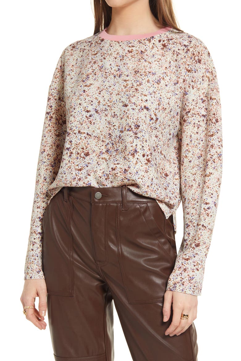 Contrast Crewneck Top, Main, color, IVORY MULTI FLOWER FIELDS