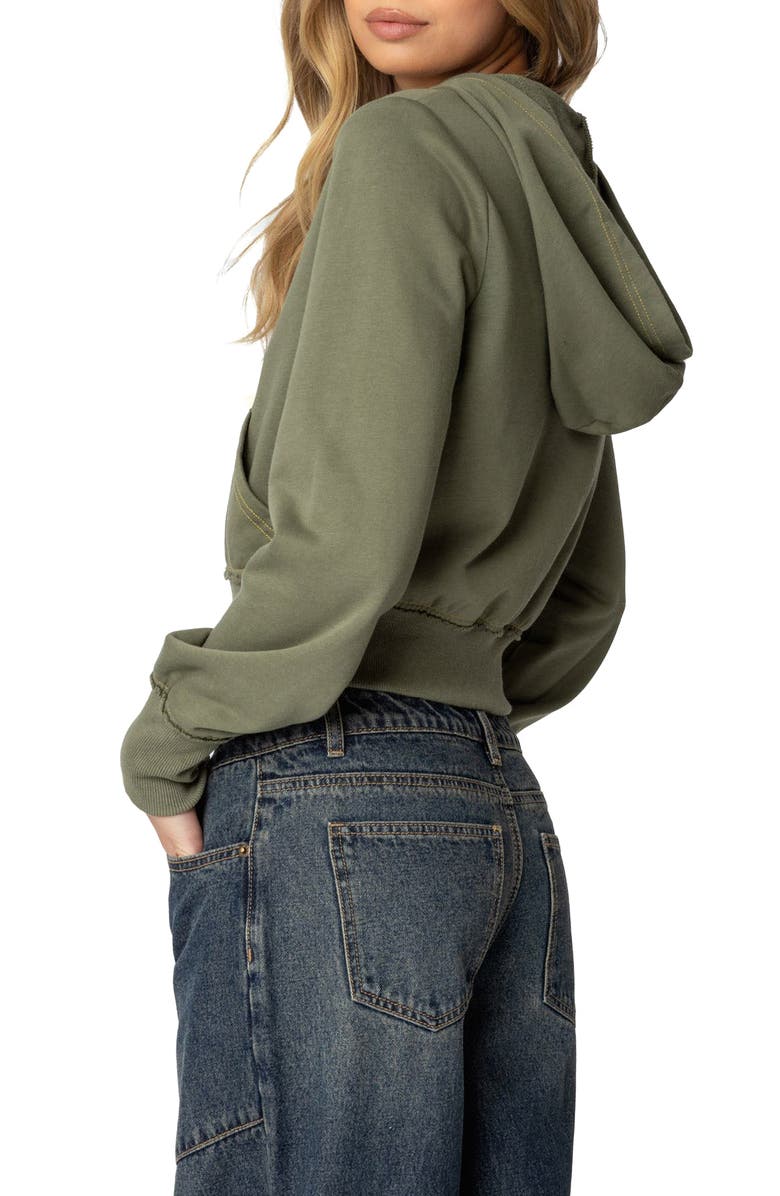 EDIKTED Distressed Crop Zip-Up Hoodie, Alternate, color, 