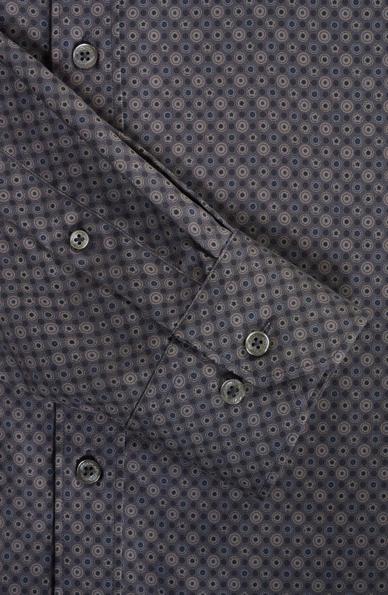 Bugatchi Axel Shaped Fit Geo Print Lyocell Button-Up Shirt, Alternate, color, Anthracite