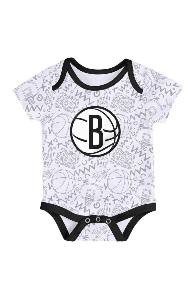 Outerstuff Infant Black/White/Gray Brooklyn Nets Slam Dunk 3-Piece Bodysuit Set, Alternate, color, Black