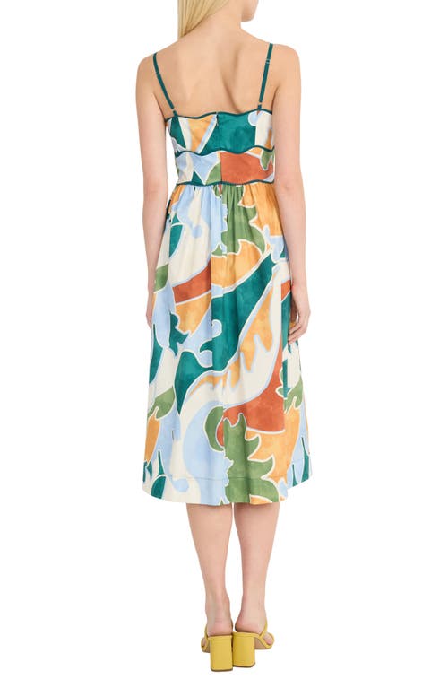 Donna Morgan Geo Print A-line Dress In Pastel Blue/deep Emerald