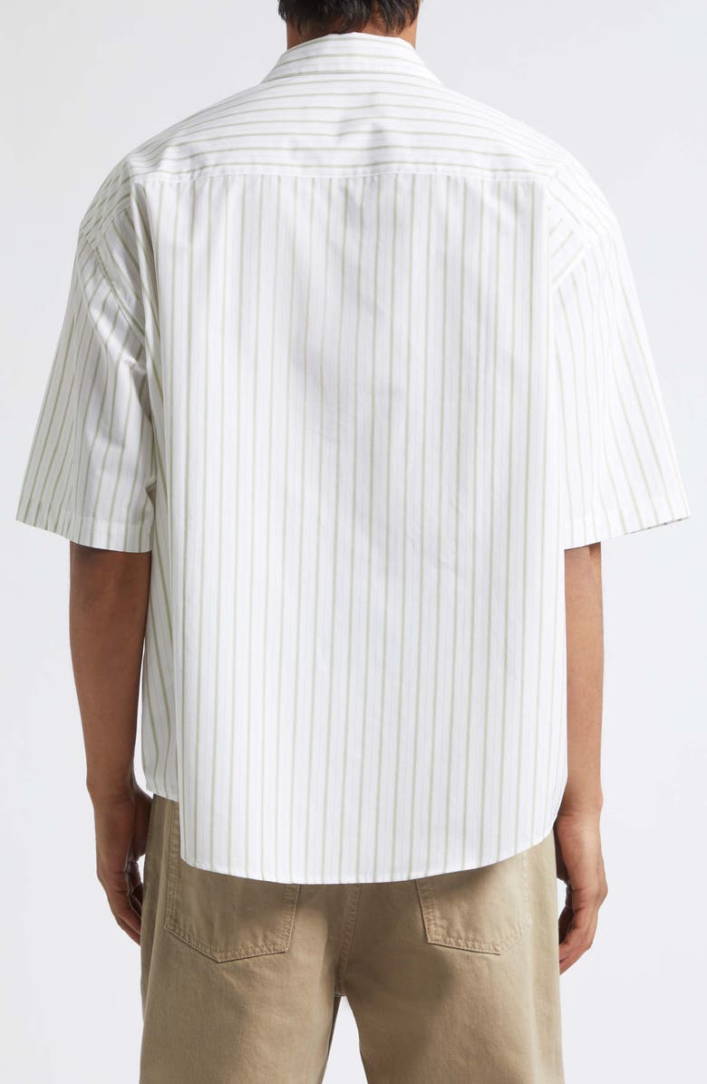 AMI PARIS Ami de Coeur Stripe Boxy Camp Shirt, Alternate, color, Blanc/ Matcha