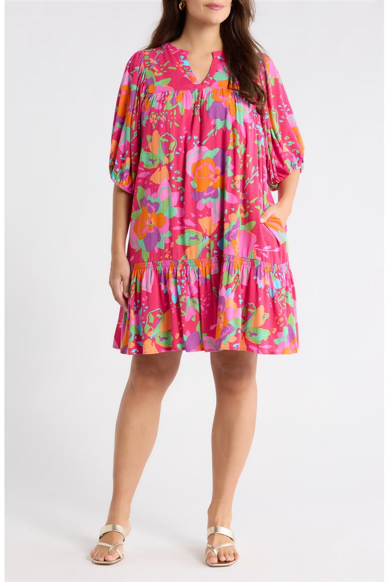 Himera Floral Maribor Puff Sleeve Minidress, Main, color, FUCHSIA MULTI