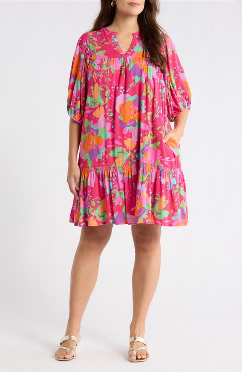 Himera Floral Maribor Puff Sleeve Minidress (Plus)