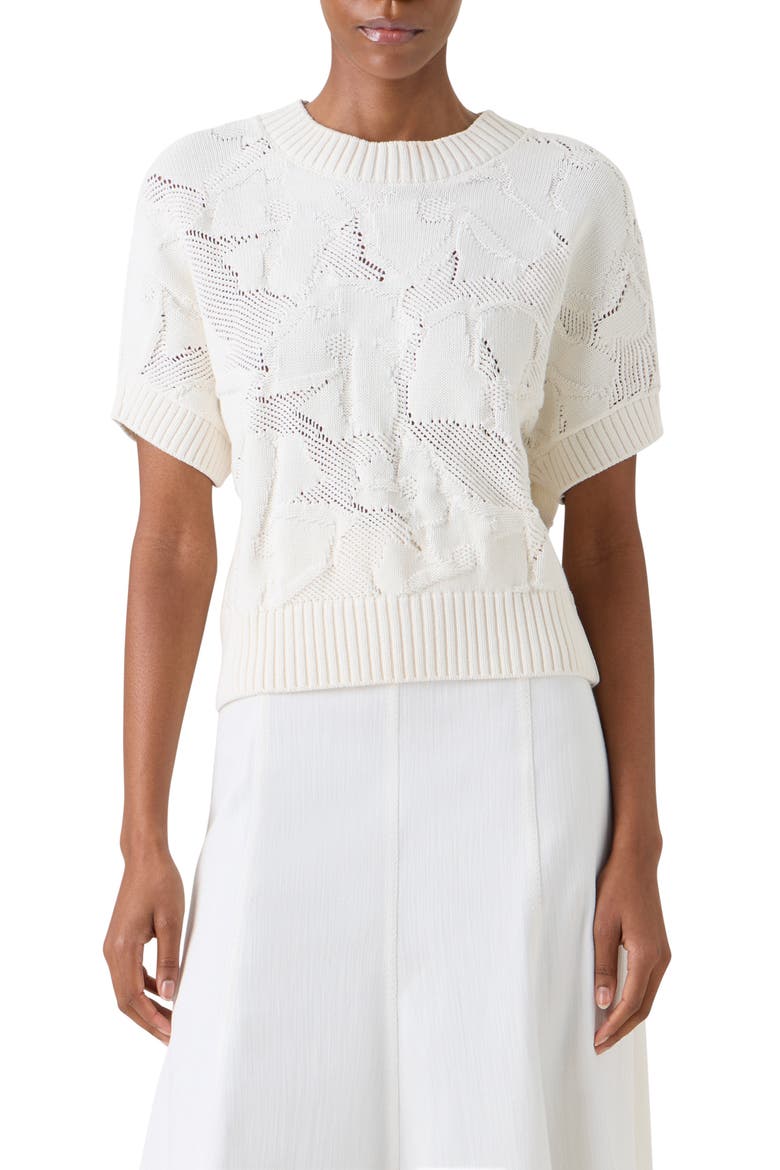 Chunky Ajour Short Sleeve Cotton Sweater, Main, color, CREAM