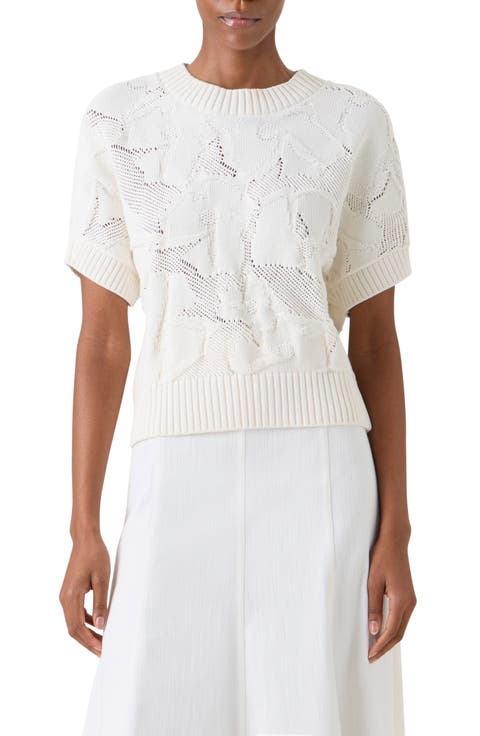 Chunky Ajour Short Sleeve Cotton Sweater