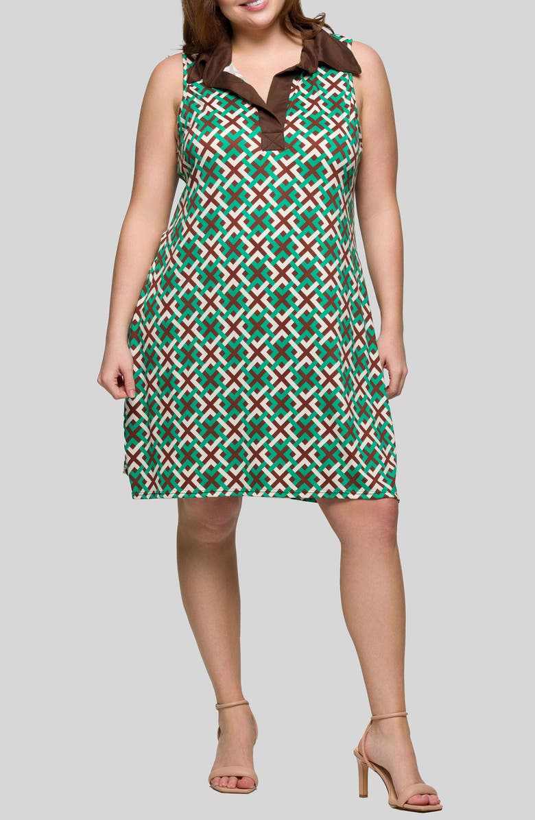 24seven Comfort Apparel Johnny Collar Sleeveless Shift Dress, Main, color, Green Multi