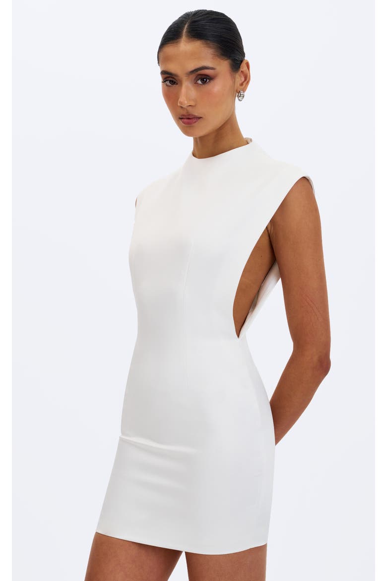 Vienna Satin Mock Neck Mini Dress, Alternate, color, White