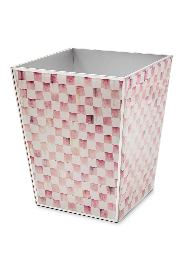 Rosy Check Glass Waste Bin, Main, color, ROSY