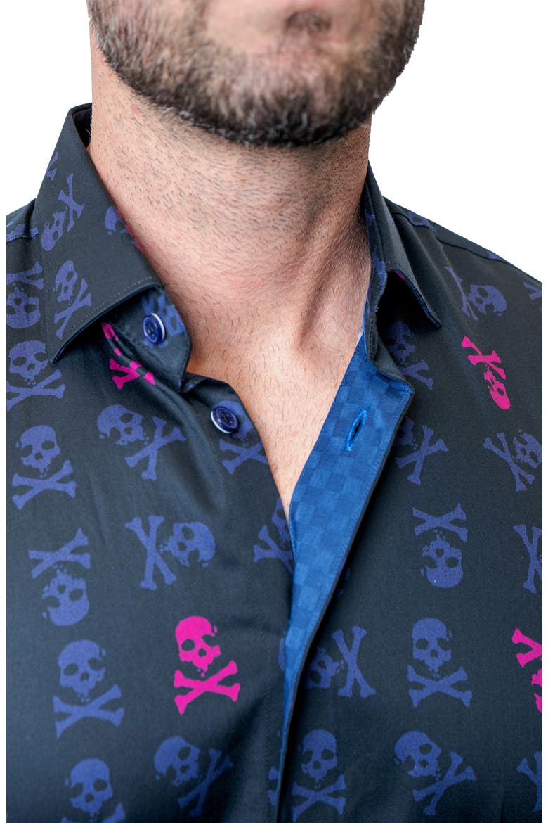 Einstein Skull Line Contemporary Fit Button-Up Shirt, Alternate, color, BLUE MULTI