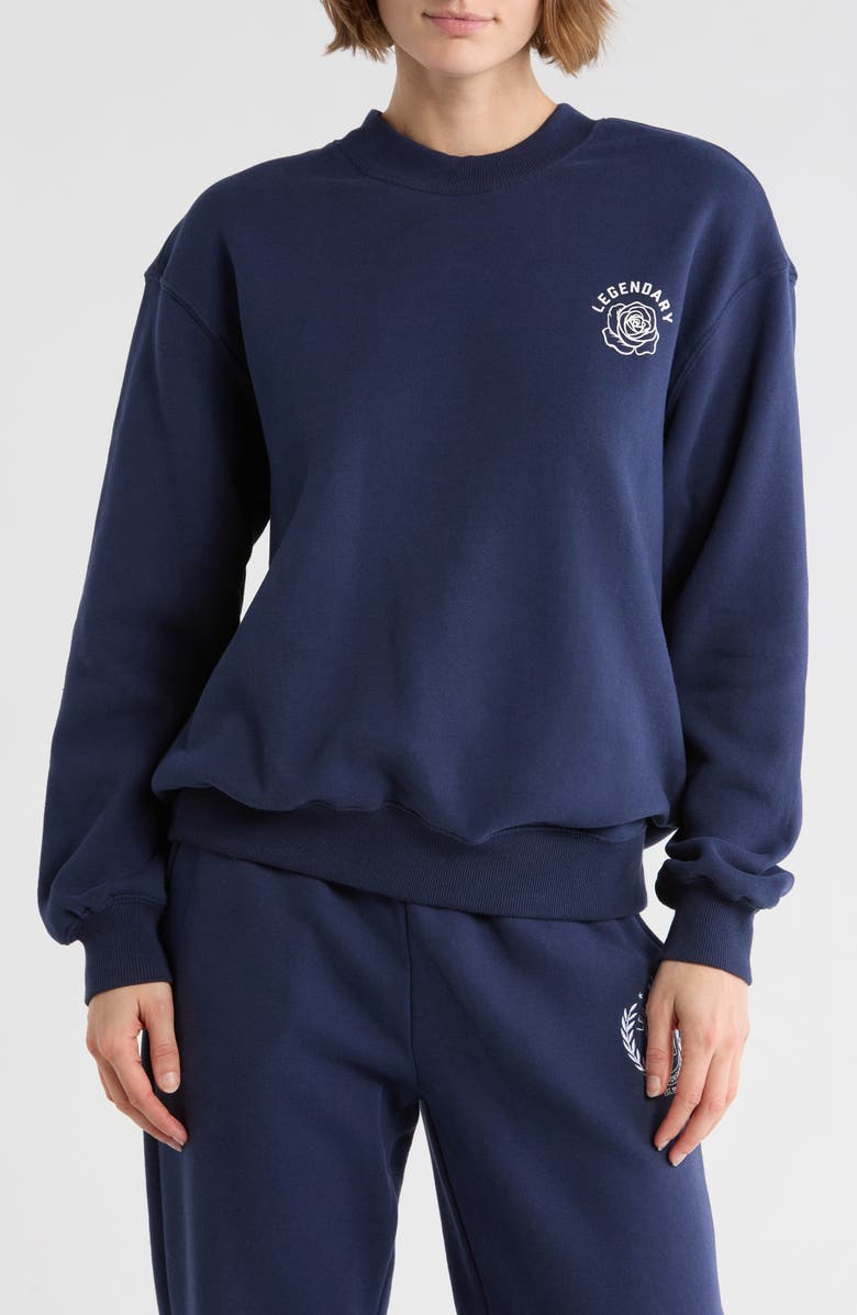 YOGALICIOUS The Varsity Vault Fleece Sweatshirt, Main, color, Naval Blue