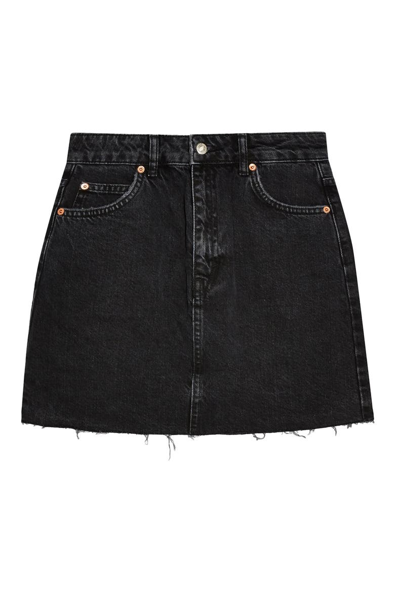 High Waist Denim Miniskirt, Alternate, color, WASHED BLACK