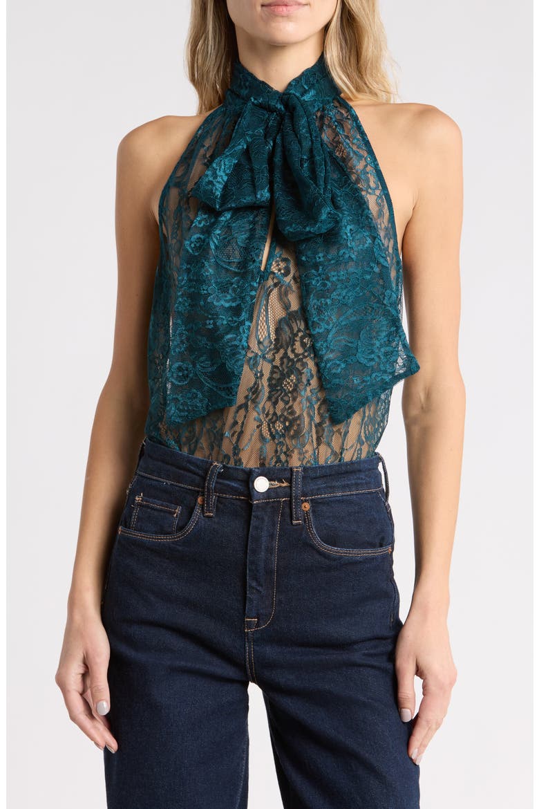 Reece Tie Neck Lace Sleeveless Blouse, Main, color, DEEP TEAL