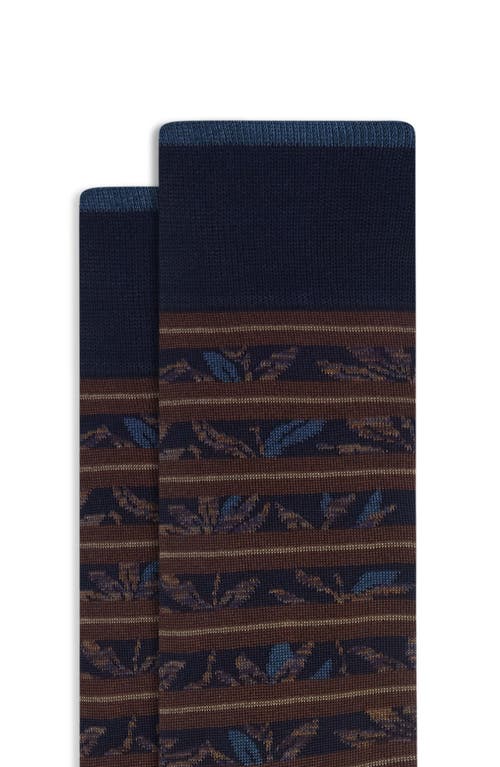 Bugatchi Stripe & Floral Mercerized Cotton Blend Dress Socks In Blue