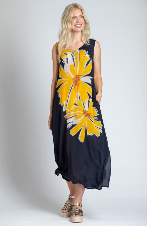 Apny Print V-neck Sleeveless Chiffon Midi Dress In Navy Multi