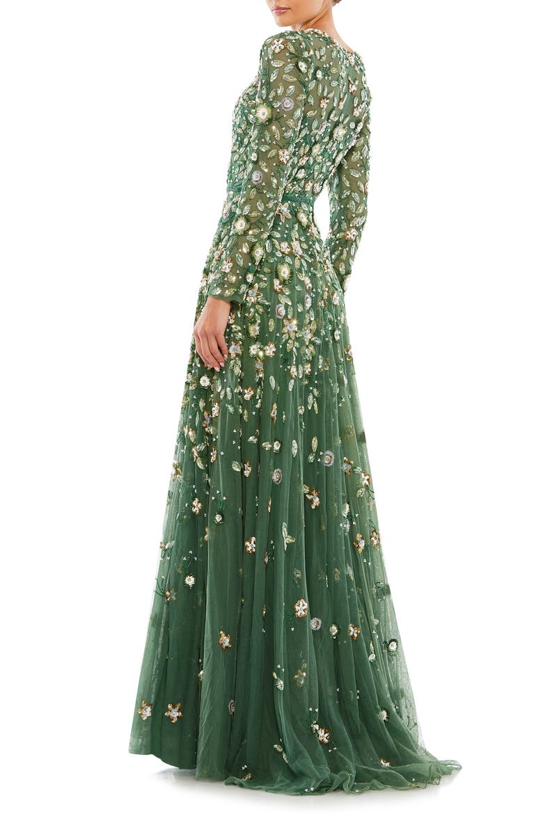 Women's Embellished High Neck Long Sleeve A Line Gown, Alternate, color, SAGE