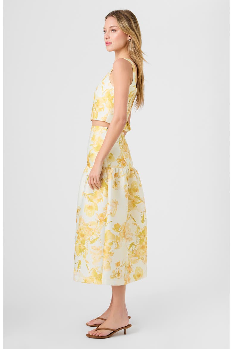 Sophie Floral Structured Taffeta Midi Skirt, Alternate, color, DAISY YELLOW SOPHIE FLOWER