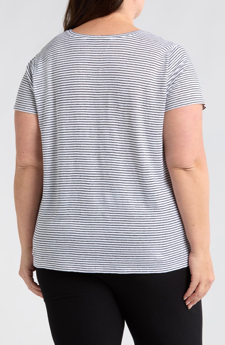 Eileen Fisher Stripe Organic Linen T-Shirt, Alternate, color, White/ Black