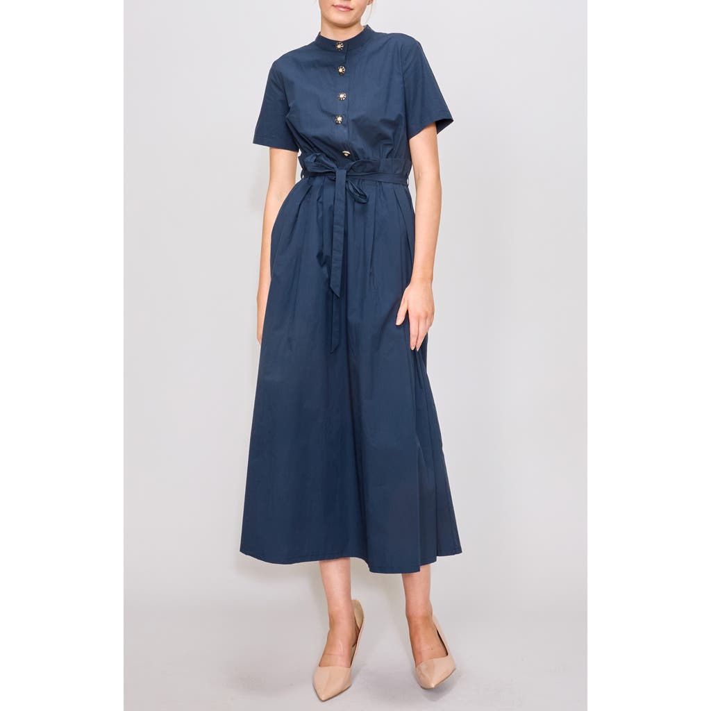 MELLODAY Paperbag Waist Shirtdress in Navy