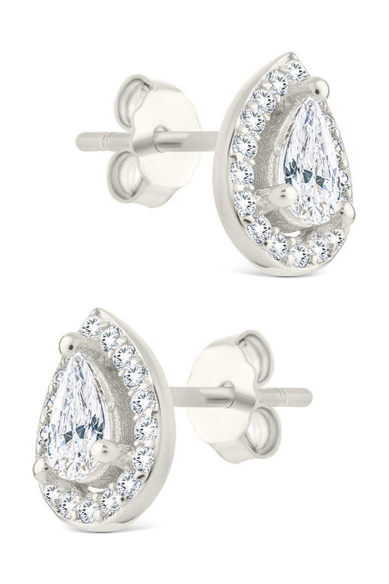 Pear Cut Cubic Zirconia Halo Stud Earrings, Alternate, color, SILVER