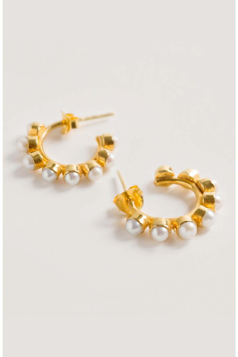 Mini Stud Pearl Hoops Earrings, Alternate, color, Gold