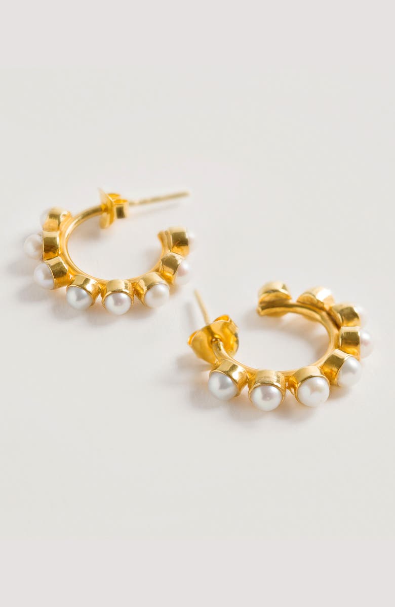 Freya Rose Mini Stud Pearl Hoops Earrings, Alternate, color, Gold