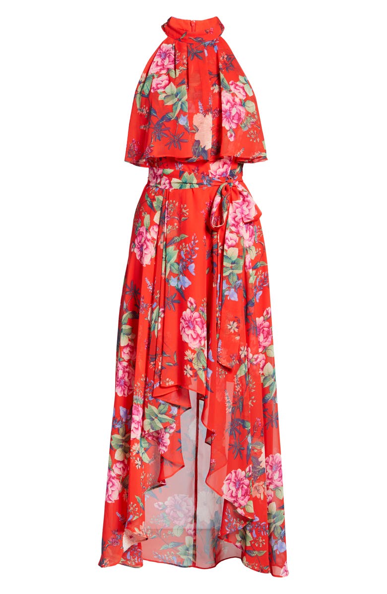 Eliza J Popover Halter High/Low Chiffon Maxi Dress, Alternate, color, 