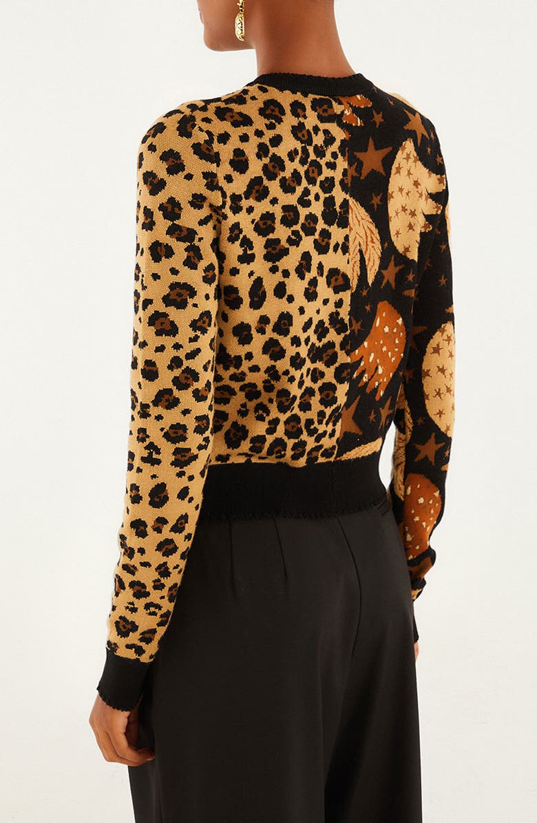 FARM Rio Banana Leopard Mix Print Jacquard Cardigan, Alternate, color, Banana Sky Black