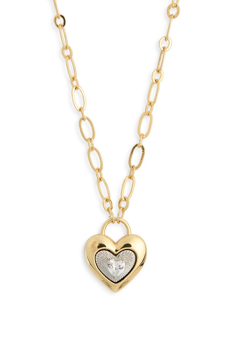 Cubic Zirconia Heart Lock Necklace, Alternate, color, CLEAR- SILVER- GOLD